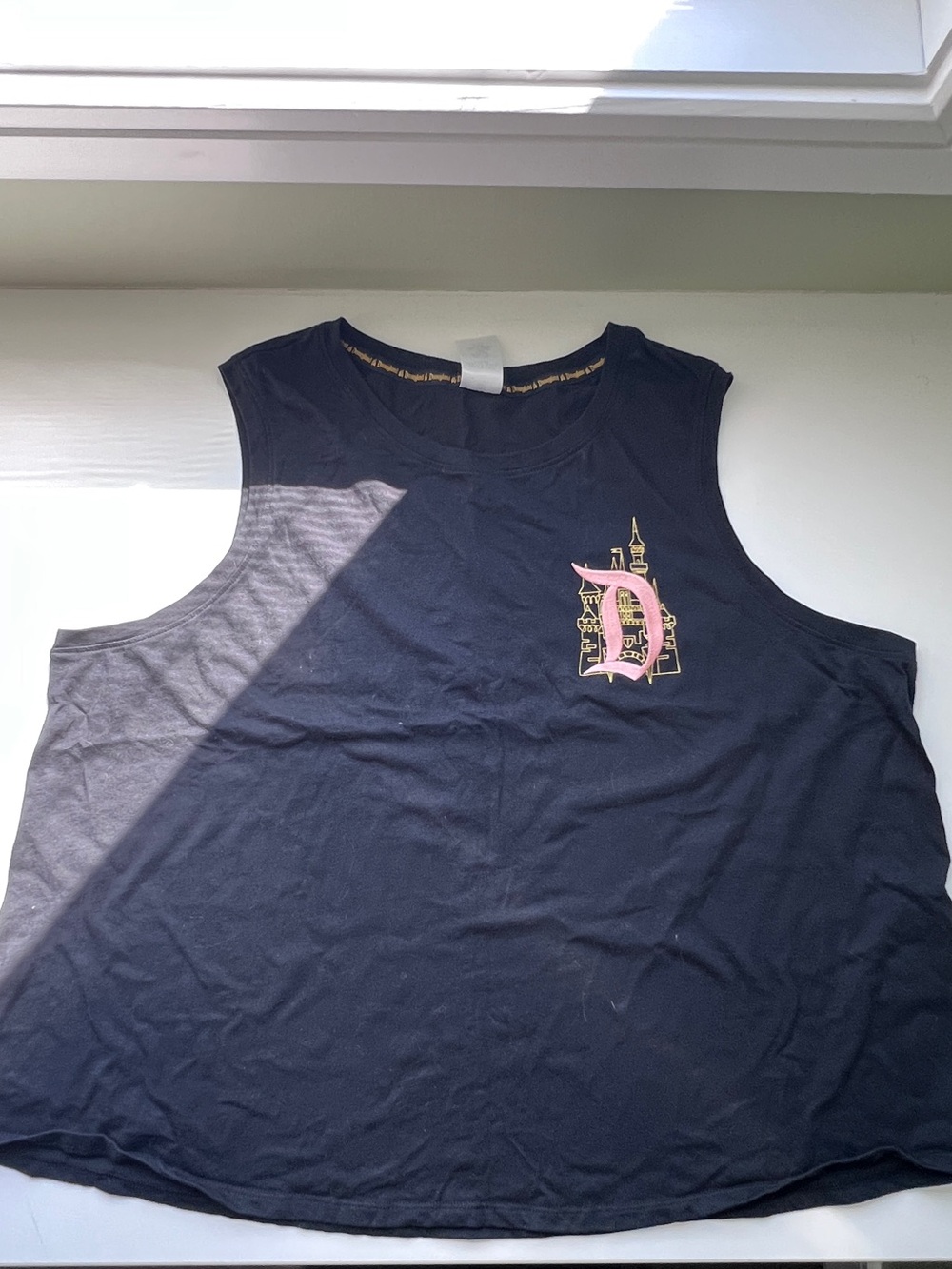 Women's Disneyland embroidered Black Graphic Tank Top with Pink Lettering